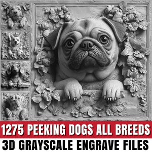 Fichiers de gravure en relief 3D, collection de races de chiens pour la sculpture CNC en niveaux de gris | téléchargement immédiat | usage commercial