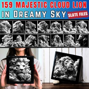 Leisteengravurebestanden Majestic Cloud Lion in Dreamy Sky bundel onderzetterbestanden | direct downloaden | Commercieel gebruik als decoratie voor hemeldieren