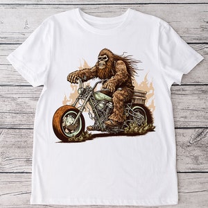 Bigfoot or Sasquatch PNG sublimation design - bigfoot riding a classic motorcycle distressed instant digital downloads