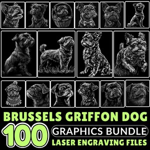 File di incisione in ardesia, bundle grafico del cane Griffon di Bruxelles, file di incisione PNG pronti per il laser, CNC, Lightburn, download per uso commerciale