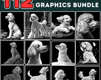 Leisteen graveerbestanden poedel hond grafische bundel png- en jpeg-laserklare graveerkunst set instant downloads