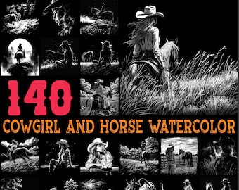 Slate engraving files cowgirl and horse watercolor western art bundle coaster files | instant download | commercial use