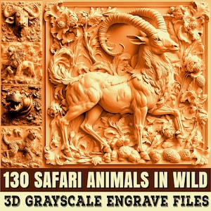 Archivos de grabado de ilusión 3D Esculturas de animales de SAFARI en escenas silvestres para tallado CNC, relieve láser, arte de grabado de mapas de profundidad en escala de grises
