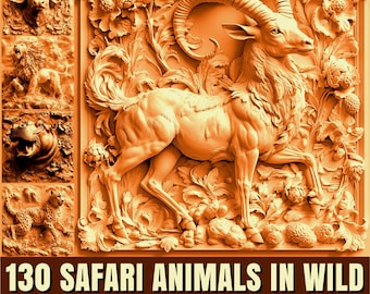3D-illusiegravure-bestanden SAFARI-dierensculpturen in wildernistaferelen voor CNC-snijwerk, laserreliëf, grijswaarden dieptekaart gravurekunst