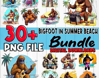 Bigfoot in Summer Beach PNG Bundle sublimation design printable high quality - instant digital downloads