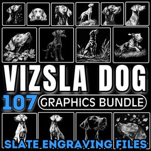 Archivos de grabado de pizarra Paquete gráfico de perro Vizsla, archivos PNG listos para grabado láser, CNC, Lightburn, descargas para uso comercial