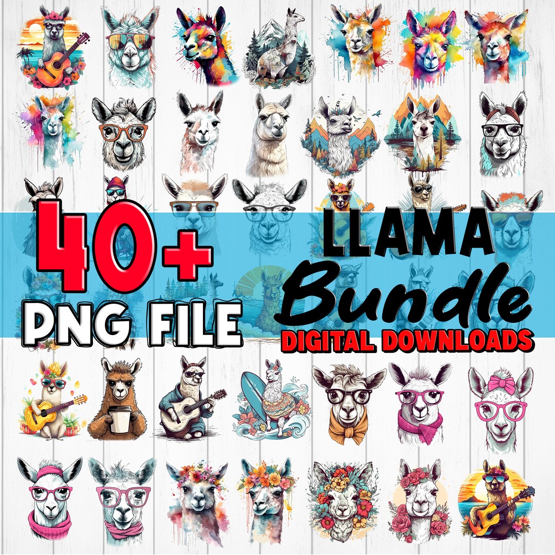 Llama PNG Bundle Sublimation Design Printable High Quality Instant ...