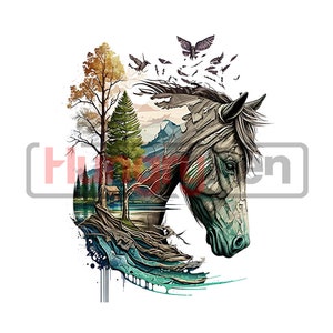 Horse PNG sublimation design - horse nature scenery theme shirt, mugs sublimation and more instant digital downloads