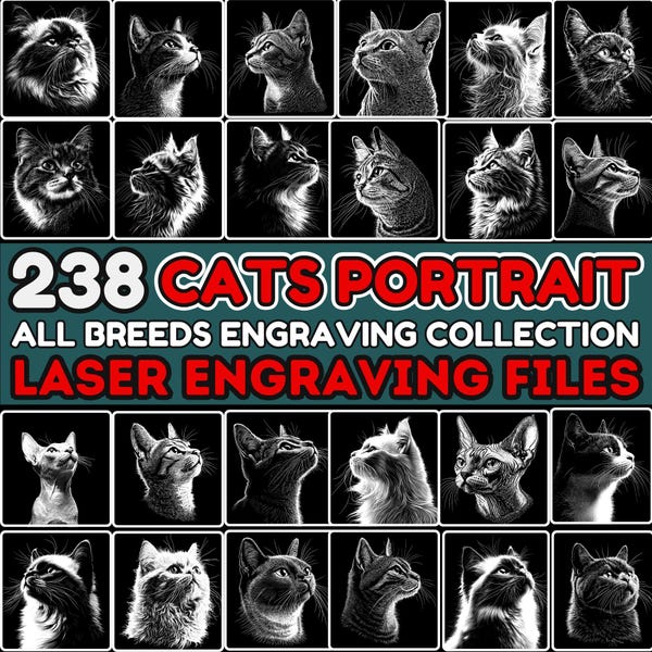 Slate Engrave files  Cats Portrait - All Breeds, Laser Ready PNG engraving Files , CNC, Lightburn, Commercial Use Downloads