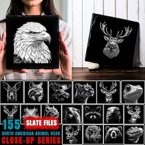 Schiefer stichdateien Nordamerikanische Tierkopf Nahaufnahme Serie bund | Wildnis Untersetzer Designs | Sofortdownload | kommerzielle Nutzung