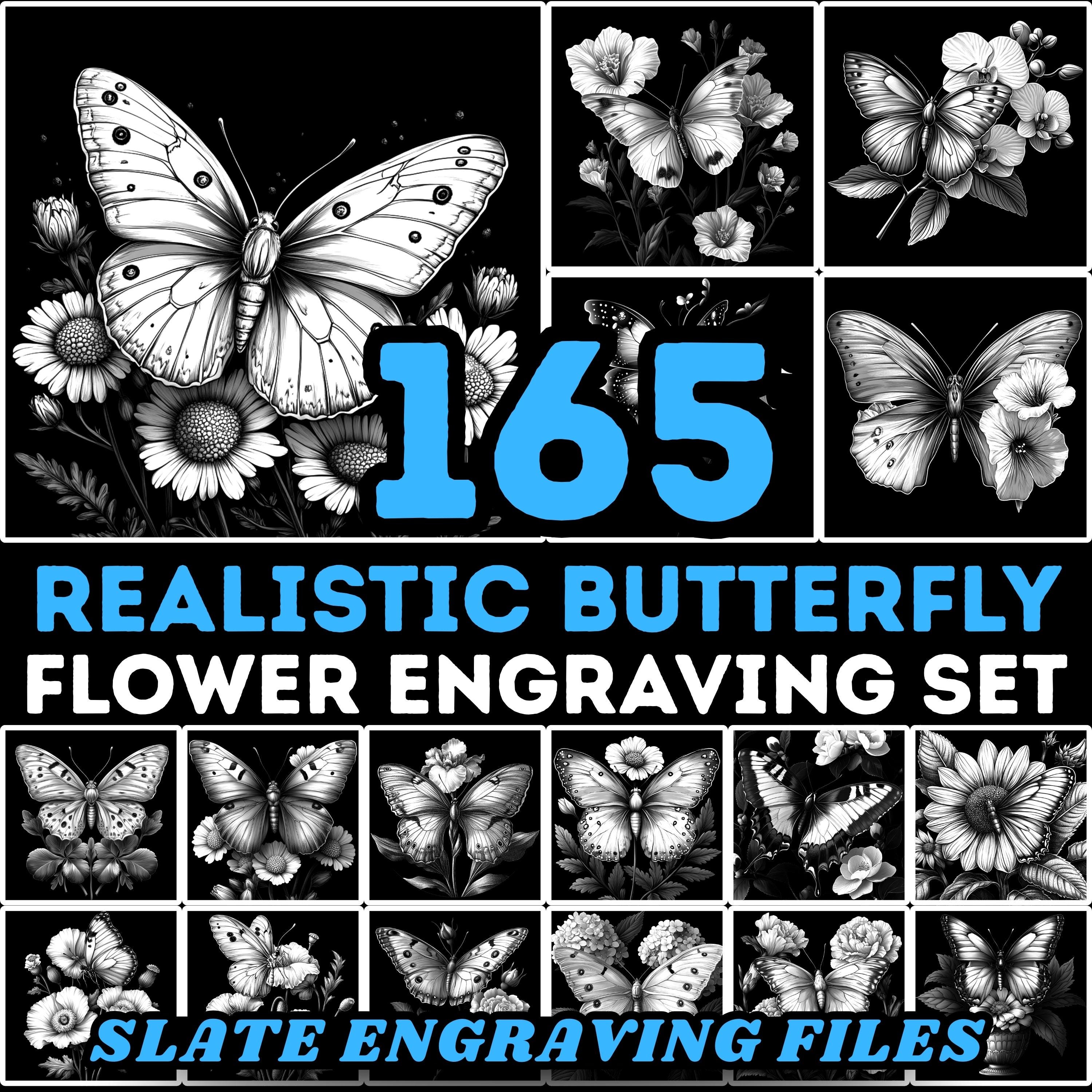 Slate engraving files realistic butterfly and flower engraving set bundle coaster files | instant download | commercial use