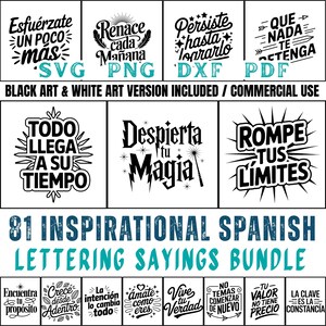 Svg Png Dxf Pdf files Inspirational Spanish Lettering Sayings Bundle for Cricut file | instant download | Commercial use | cutting designs