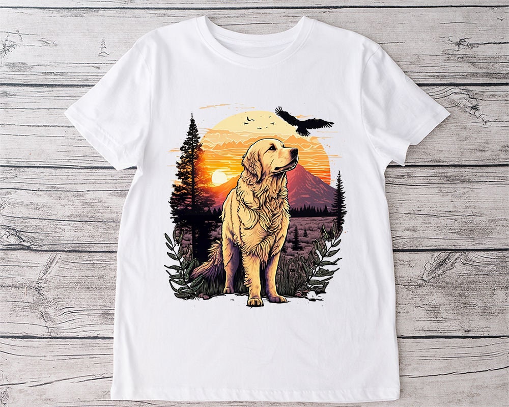 Golden Retriever PNG Sublimation Design - Cute Retro Sunset Nature ...