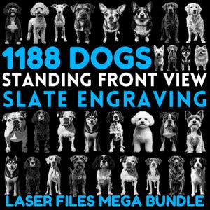 Leisteengraveerbestanden honden staand vooraanzicht Alle rassen laserklaar PNG-bestanden voor gravure CNC, Lightburn, digitale downloads Commercieel gebruik