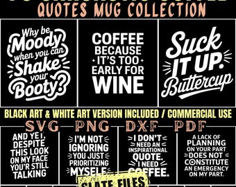 Archivos de grabado de pizarra Citas sarcásticas de café Png y Jpeg Juego de arte de grabado de posavasos Descargas instantáneas