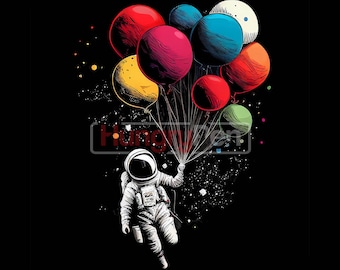 Astronaut Balloon PNG Sublimation Design Funny Space Art Clipart for Shirts Mugs Prints ( Instant Downloads )