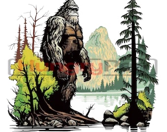 Bigfoot Sasquatch PNG sublimation design, bigfoot standing in nature, instant download