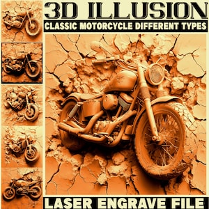 Archivos de grabado en relieve 3D, diseño clásico de grietas en la pared de motocicletas, mapa de profundidad de tallado CNC láser en escala de grises, descarga instantánea, uso comercial