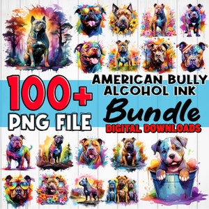 American Bully PNG Bundle for Sublimation | Alcohol Ink Dog Design | Printable Digital Download | High Quality Bulldog Art