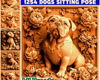 3D Illusion Engraving files Dogs SITTING POSE 320 breeds CNC laser engraving depth-map carving art | instant download | Commercial use