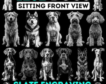 Slate engrave files Dogs complete breeds sitting pose Laser Ready PNG Files for Engraving, CNC, Lightburn, digital downloads Commercial Use