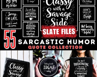 Schiefer gravieren Dateien Sarkastische Humor Zitat Sammlung Png & Jpeg Laser bereit Untersetzer Gravur Set Sofort-Downloads