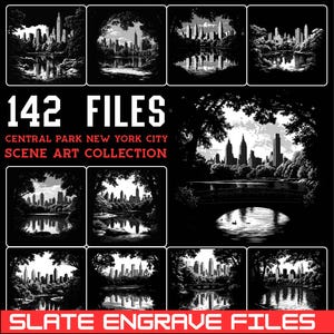 Slate engraving files Central Park NYC art bundle | New York City scene coaster set | instant download | commercial use | home decor