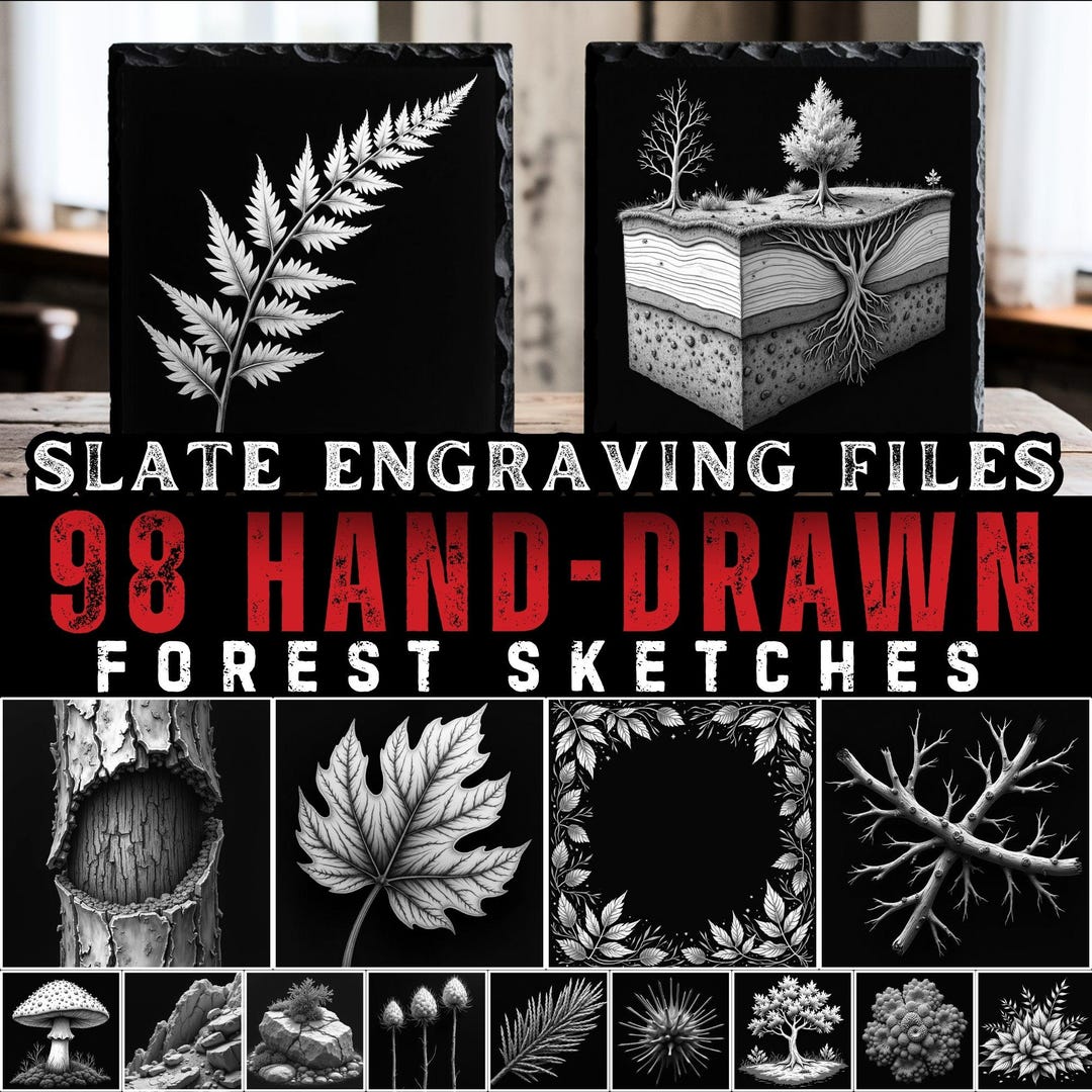 Drawn Slate Pattern Slate Engrave Files of Hand Drawn Forest Sketches in Png and Jpeg ...