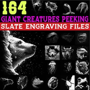File per incisione su ardesia "Creature giganti che sbirciano dietro le pareti rocciose luminose" / file per sottobicchieri / download immediato / uso commerciale