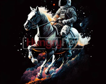 Astronaut PNG sublimation design - Equestrian Astronaut riding a horse in space cool graphic art work instant digital downloads