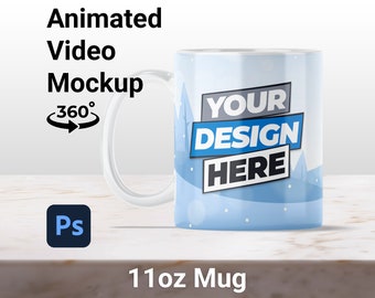 11oz Mug Mockup Video Front View | Photoshop Mug Mockup | Looping Mug Animated Mockup | PSD MP4 7Sec | Printify Mug Mockup