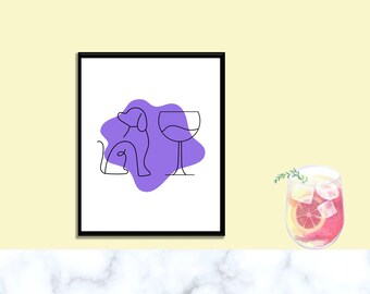 Wine and Dog Poster - Purple. Digital Download. Minimalist. Modern. Wall Art (4x5, 4x6, 6x8, 11x14 + sizable to fit needs)