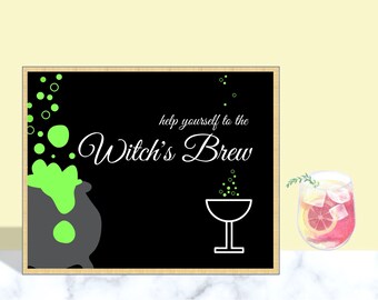 Halloween Party Cocktail and Drinks Sign. Festive. Witch and Witch's Brew Themed Sign. Balck. Two Fonts (Spooky and Classy). 8x10.