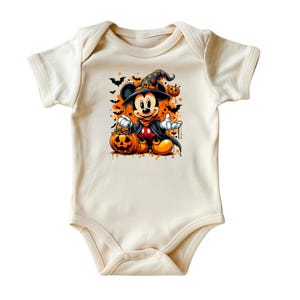 Halloween Mickey Mouse Baby Onesie® • Natural Color Baby Clothing • Cute Disney-Inspired Halloween Bodysuit • Spooky Season Infant Outfit