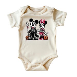 Minnie and Mickey Mouse Halloween Baby Onesie® • Natural Color Baby Clothing • Cute Couple Halloween Bodysuit • Spooky Season Outfit