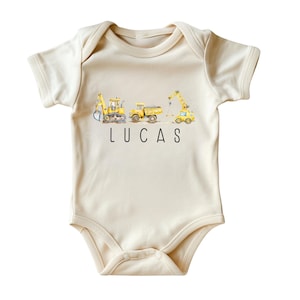 Personalized Construction Baby Onesie® • Natural Color Baby Clothing • Customizable Baby Outfit for Little Builders • Construction Themed