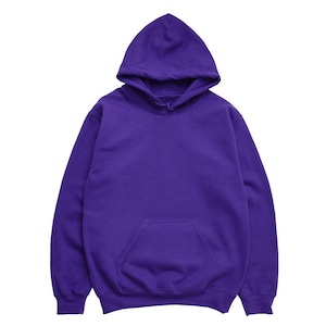 May include: A solid purple hoodie with a hood and a front kangaroo pocket. The sweatshirt is made of a soft material and is designed for casual wear. The hoodie is a vibrant shade of purple.