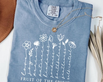 Fruit of the Spirit Comfort Colors® Shirt, Christian Faith Based Tee with Galatians 5:22-23, Inspirational Bible Verse Shirt, Love Joy Peace