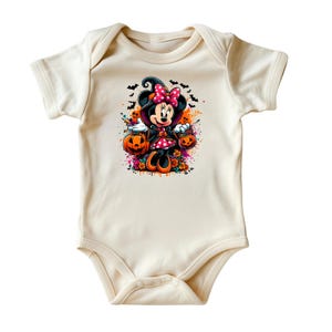Minnie Mouse Halloween Baby Onesie® • Natural Color Baby Clothing • Cute Disney-Inspired Halloween Bodysuit • Baby’s First Halloween Gift