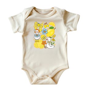 Coquette Lemon Summer Goose Baby Onesie® • Sweet and Sassy Baby Outfit • Playful Summer Fruit Bodysuit • Natural Color Baby Clothing