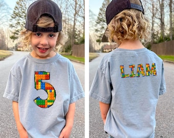Personalized Building Blocks Themed Birthday Shirt, Unique Construction Birthday Tee, Customizable Building Blocks Shirt with Age and Name