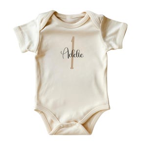 Custom Age and Name Onesie® • Personalized Baby Birthday Outfit • Natural Color Baby Clothing • Personalized Baby Birthday Outfit