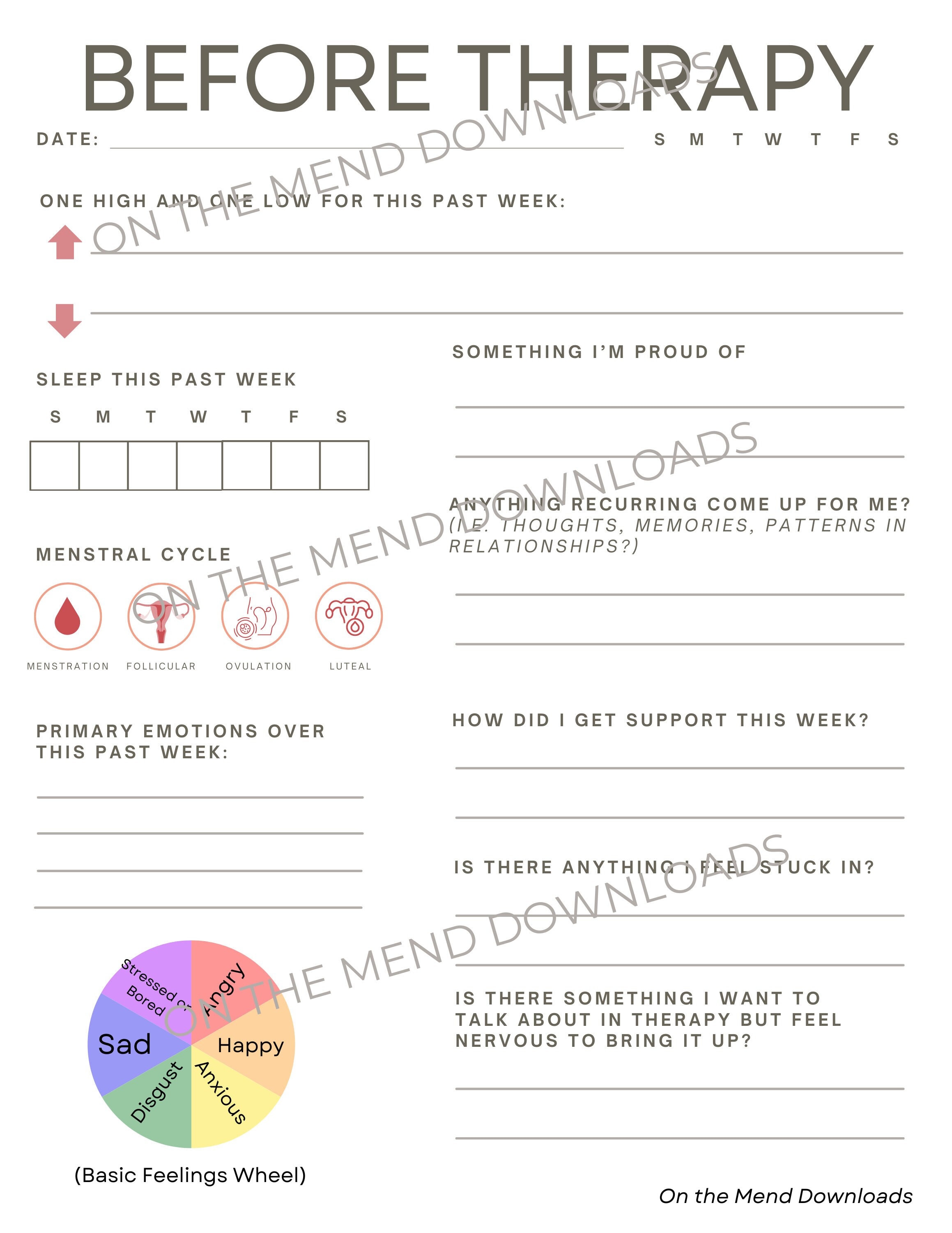 Worksheet to Prepare for Therapy Sessions Etsy