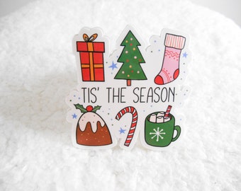 Tis The Season Sticker, Christmas Sticker, Holiday Season, Laptop Sticker, Retro Festive Sticker, Water Resistant Sticker