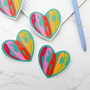 Heart Peace Sticker, Colorful Peace Sticker, Retro Heart Sticker, Laptop Sticker, Peace Quote Sticker, Vinyl Sticker, Peace Laptop Decal
