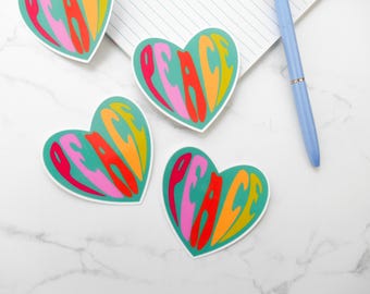 Heart Peace Sticker, Colorful Peace Sticker, Retro Heart Sticker, Laptop Sticker, Peace Quote Sticker, Vinyl Sticker, Peace Laptop Decal