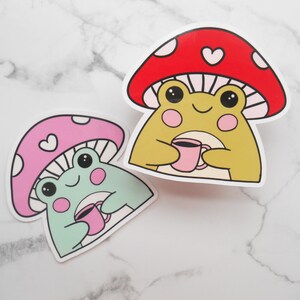Mushroom Frog Sticker, Cute Frog Sticker, Frog With Coffee Sticker, Sticker For Laptop, Mushroom Sticker, Water Resistant