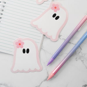 Cute Ghost Sticker, Halloween Sticker, Spooky Cute Ghost, Water Resistant, Laptop Sticker, Floral Pink Ghost, Cute Halloween Ghost Sticker