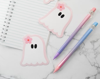 Cute Ghost Sticker, Halloween Sticker, Spooky Cute Ghost, Water Resistant, Laptop Sticker, Floral Pink Ghost, Cute Halloween Ghost Sticker