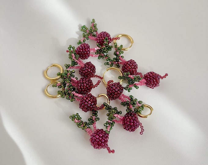 Beaded Beet Earrings | vegetable, farm, hoops, huggies, cute, tiktok, aesthetic, cottagecore, gift
